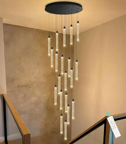 Miniatura 37 de Candelabro de Techo Alto de 197" de Largo con 30 Luces, Lámpara LED Moderna de Cristal Burbuja Regulable con Montaje al Ras, Luz Colgante de Techo
