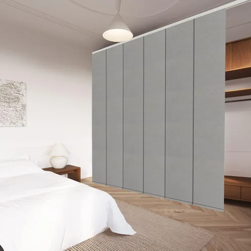 Miniatura 2 de Persiana de Panel Deslizante sin Cordón con Bloqueo Total, Persiana Vertical con Riel de 4 o 6 Rieles para Ventana Corrediza y Puerta de Patio, Gris
