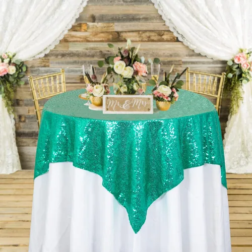 Miniatura 46 de ShinyBeauty Mantel Cuadrado Pequeño de 36 x 36 Pulgadas Mantel de Lentejuelas Azul Bebé Cubierta de Mesa con Purpurina Superposición Cuadrada