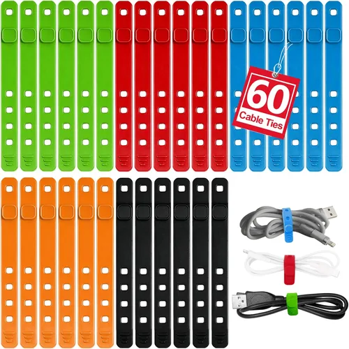 AROIC 60 Bridas de Cable de Silicona, Organizador de Cables Reutilizable de 5 Colores para Cargador de Teléfono y Cables de Datos - Esenciales para