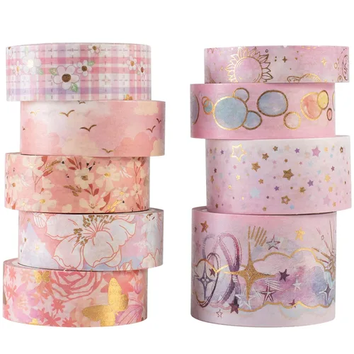 Miniatura 11 de YUBBAEX Mystic Gold Washi Tape Set - Cinta adhesiva decorativa ancha de lámina plateada para artes, manualidades DIY, suministros para diarios
