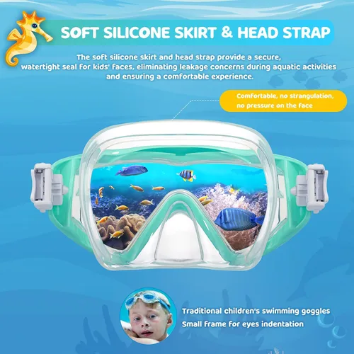 Miniatura 4 de Máscara de natación para niños, gafas de natación antivaho de 180° para niños, máscara de buceo, a prueba de fugas, con cubierta de nariz para niños