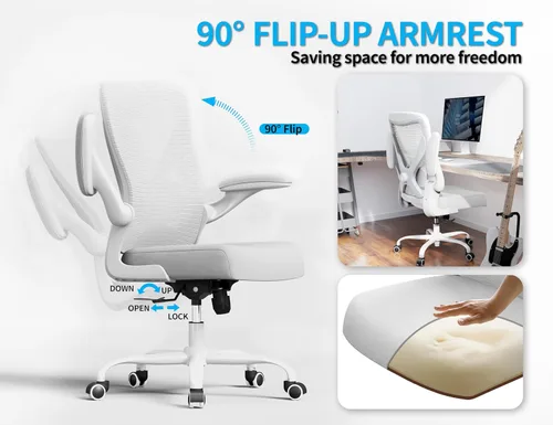 Miniatura 4 de Silla de oficina blanca para personas grandes y altas - 400 libras, silla de escritorio para computadora de asiento ancho, silla gamer ergonómica
