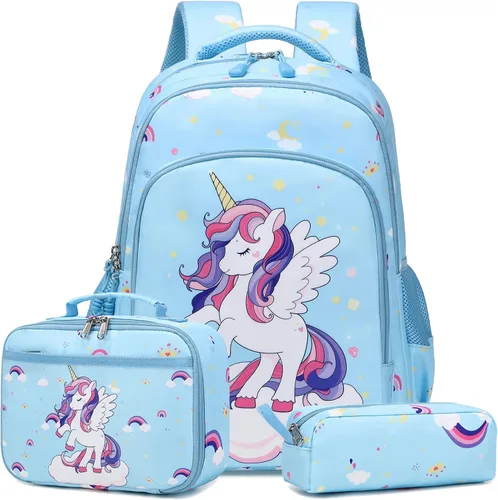 Miniatura 39 de Juego de mochila para niñas con diseño de unicornio, mochila escolar para niños, mochila para libros para niñas, set 3 en 1, regreso a clases