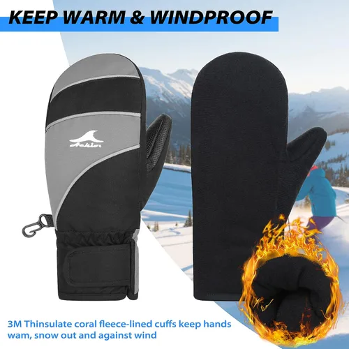 Miniatura 4 de Achiou Guantes de esquí para niños, guantes de nieve impermeables de invierno para niños, guantes de snowboard cálidos para pantalla táctil