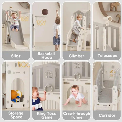 Miniatura 2 de YUFU Juego de tobogán 8 en 1 para niños pequeños, tobogán para niños de 1 a 3 años, juego de juego para niños pequeños con escalador, aro
