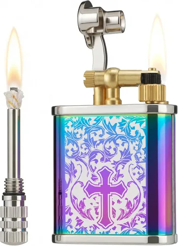 Miniatura 10 de 2 en 1 Lighetr - Encendedor de queroseno con brazo de elevación permanente, estilo antiguo, con fósforo permanente (bronce)