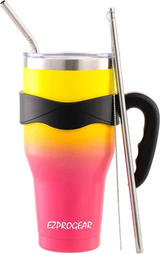 Miniatura 9 de Ezprogear Vaso de campamento de acero inoxidable de 40 onzas con asa, taza de agua magenta roja con tapa (Magenta)