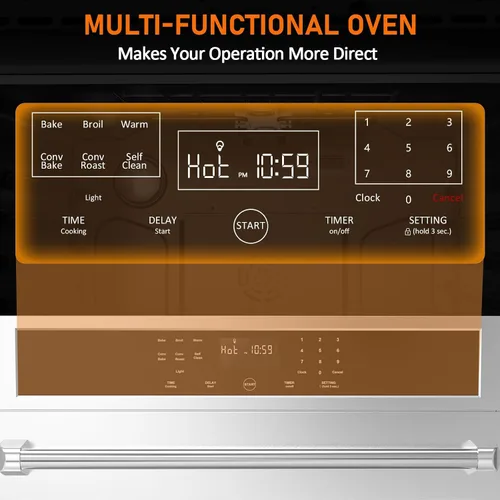 Miniatura 8 de LinTimes Acero inoxidable 30 "Control táctil Horno incorporado HEW3001 - Cajón de microondas, Encimera de microondas, Horno de panel táctil