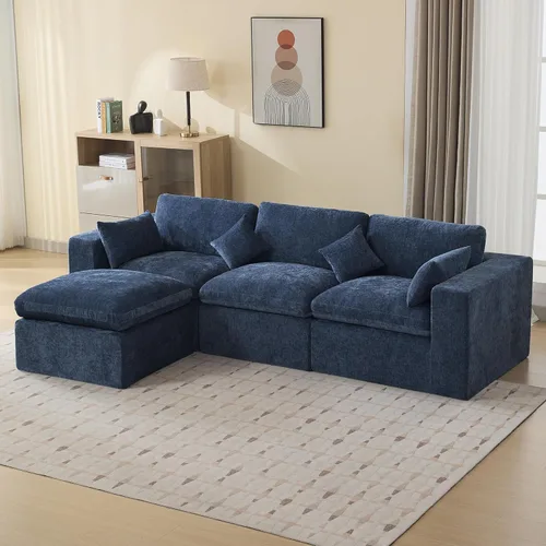 Miniatura 65 de Sofá modular sin hueso de 115 pulgadas, sofá modular modular con otomana, tapizado de gran tamaño, convertible, cómodo sofá de felpilla de 4 plazas