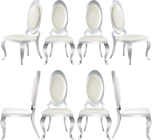 Miniatura 16 de ACEDÉCOR Sillas de comedor blancas y doradas, modernas sillas de piel sintética blanca, magnífica silla ovalada con respaldo de acero inoxidable