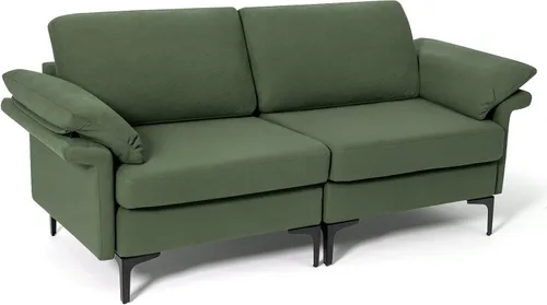 Miniatura 14 de Giantex Juego de 2 sofás individuales, silla decorativa, con cómodo cojín de 5 pulgadas, reposabrazos con cremallera, patas de acero, sillón de sala