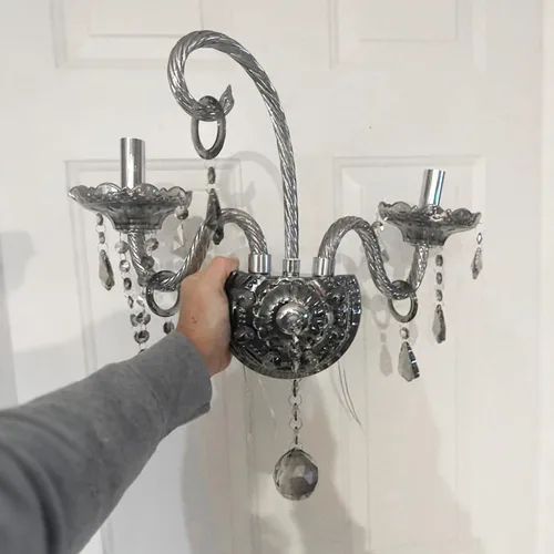 Miniatura 4 de Apliques de Pared de Cristal Luces de Pared Elegantes Lámpara de Pared de Cristal Gris Retro Juego de 2 Candelabro de Estilo Europeo Adecuado