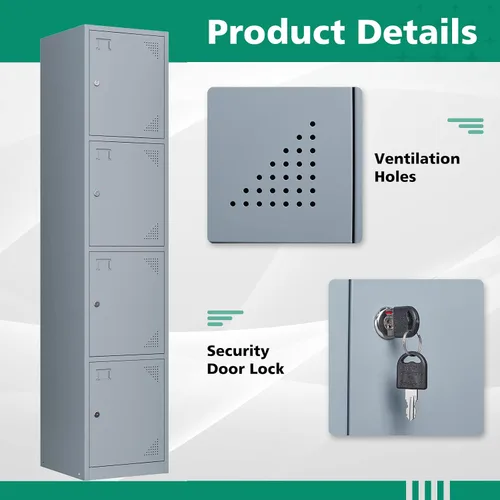 Miniatura 5 de Letaya Taquillas de metal para empleados, gabinete de almacenamiento de acero de 71 pulgadas con 4 puertas con cerradura para personal de oficina