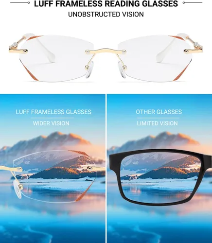 Miniatura 4 de LUFF Rimless Reading Glasses for Women, Fashion Lightweight Anti Blue Light Readers Classic Metal Comfortable Frame Glasses