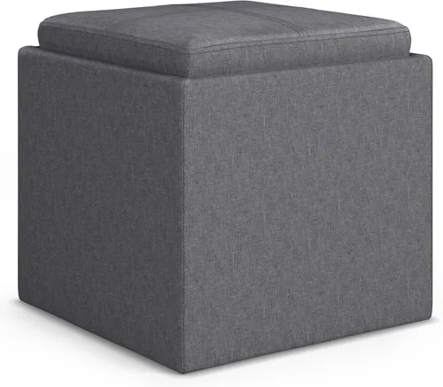 Miniatura 15 de SIMPLIHOME Rockwood - Otomana de almacenamiento en cubo con bandeja, otomana tapizada de cuero vegano de 17 pulgadas de ancho en marrón envejecido