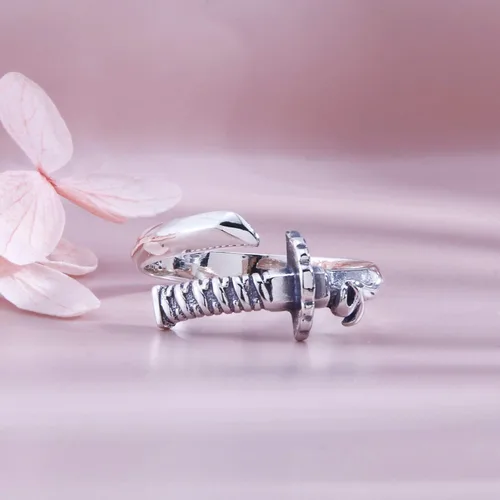 Miniatura 5 de Helen de Lete Anillo ajustable de plata de ley 925 con espada vintage para hombre, Plata de ley