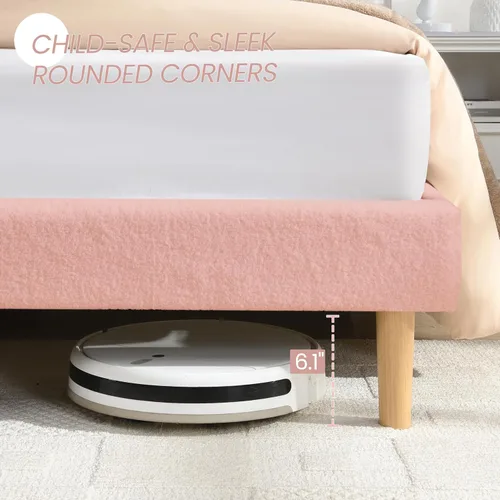 Miniatura 5 de Base de cama de tamaño matrimonial con cabecera ajustable, moderna cama tapizada suave y bonita con tela de bucle, marco de cama para niñas, fácil