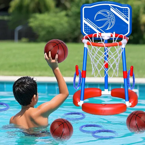 AuroTops Aro de baloncesto para piscina junto a la piscina con tablero y juegos de piscina para lanzar anillo, aro de baloncesto flotante para