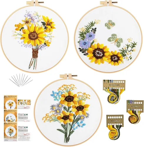 Miniatura 16 de Kit de bordado para principiantes, kits de punto de cruz para adultos, manualidades, 3 piezas, patrón de bordado, hilo de bordado de tela y agujas