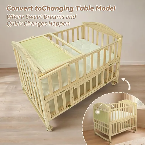Miniatura 4 de Flwrgirl Cuna Mini Portátil para Bebé - Cunas para Bebes con Estante Cambiador y Colchón Incluido, Moisés para Bebé de Madera con Ruedas 2025