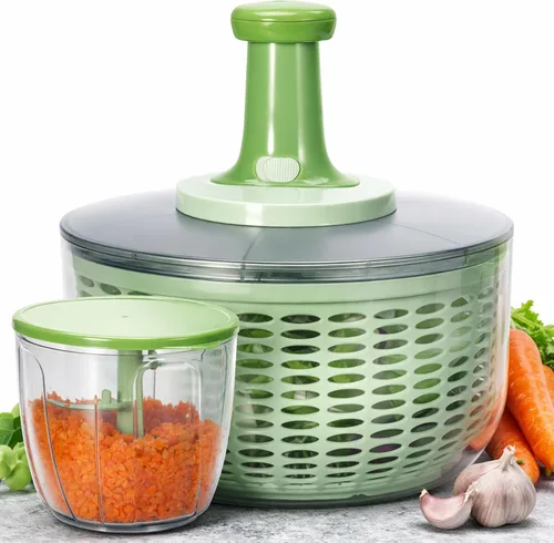 Brieftons Ensalada Spinner y Chopper: Grande 6.3-Qt lechuga Verduras Lavadora Secadora, 0.95-Qt Chopper Mezclador, Almacenamiento compacto, Fácil de