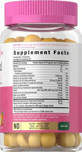Miniatura 2 de Carlyle Gomitas prenatales con DHA y ácido fólico, 60 gomitas Suplemento multivitamínico y mineral para mujeres Sabor a fruta Sin OMG, sin