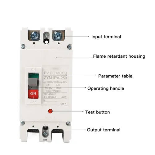 Miniatura 2 de Interruptor de desconexión de batería solar MCCB 2P 200A 2P 1000V MCCB Interruptor de desconexión de caja moldeada Interruptor maestro de alto