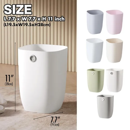 Miniatura 5 de Paquete de 2 botes de basura para baño, compactos, de 1.8 galones, pequeños, blancos, para baño, cocina, dormitorio y oficina, cubo de basura