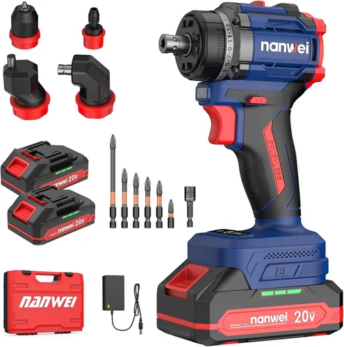 Miniatura 8 de NANWEI Destornillador de impacto sin escobillas de 20 V, par máximo de 2100 In-lbs (240 N·m), vástago hexagonal de 1/4 pulgadas, 2 baterías de 2.0