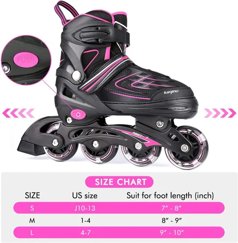 Miniatura 6 de Patines en línea ajustables, patines en línea para exterior con ruedas completamente iluminadas para niños y adultos, mujeres, niñas y niños C-rosa