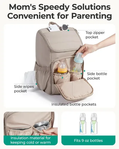 Miniatura 2 de BAGSMART Mochila para Pañales, Bolsa Grande para Pañales de Bebé, Bolsa Acolchada Esponjosa para Bebé para Mamá con Bolsillos Aislados de Acceso