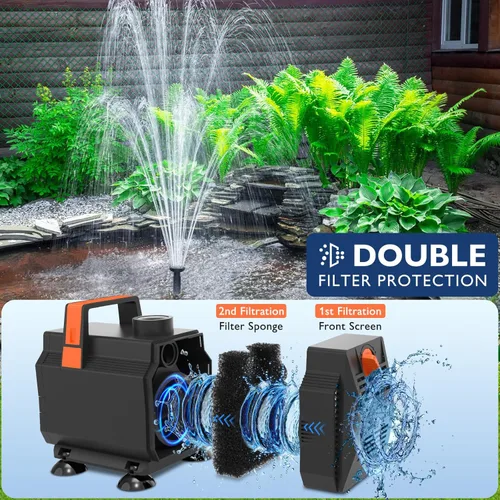 Miniatura 4 de AquaMiracle Bomba de Fuente para Estanque con LED Colorido Automático para Estanques Exteriores 200-600 Galones, Bomba de Agua Sumergible 600GPH