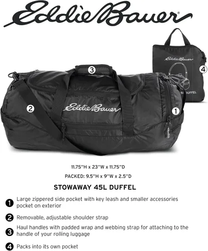Miniatura 6 de Eddie Bauer Stowaway - Bolsa de lona plegable (45 litros), hecha de poliéster Ripstop