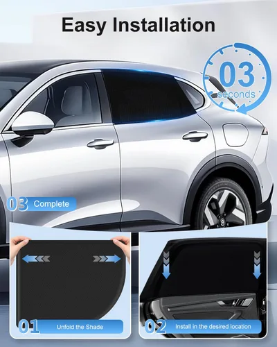 Miniatura 3 de PEMOTech - Parasol para ventana de coche (2 pack) - Certificado, parasol para ventana lateral del coche, protección UV, transpirable, de spandex