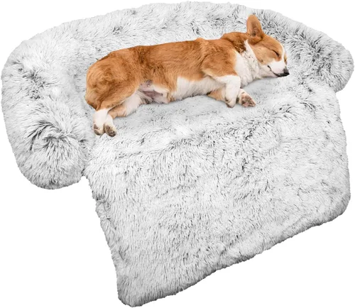 Miniatura 13 de Cama calmante para perro, tapete de felpa esponjoso para perros con protector de muebles con funda extraíble lavable para perros y gatos grandes