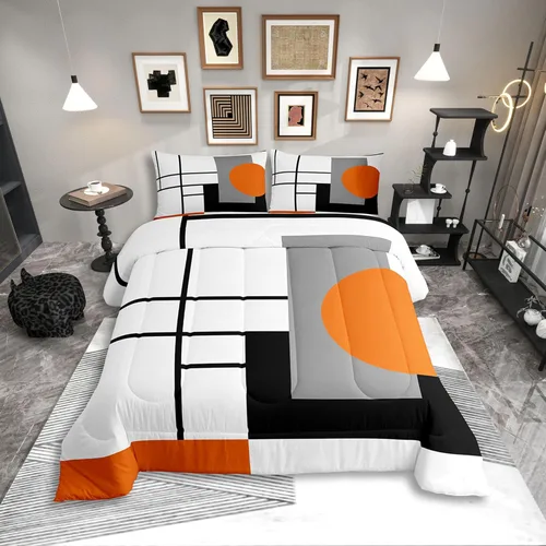 Miniatura 15 de Erosebridal Edredón Cuadrado para Niños y Niñas, Juego de Ropa de Cama Negro y Gris Blanco Azul Marino, Juego de Edredón Geométrico Completo