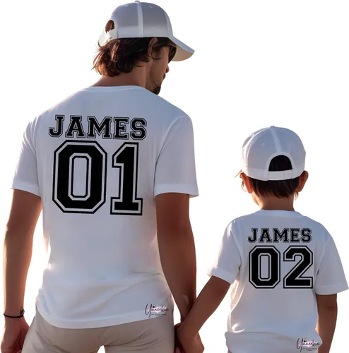 Camisas personalizadas a juego para papá y niños, camisetas personalizadas con nombre de padre e hijo, trajes familiares hechos a mano, camisas a