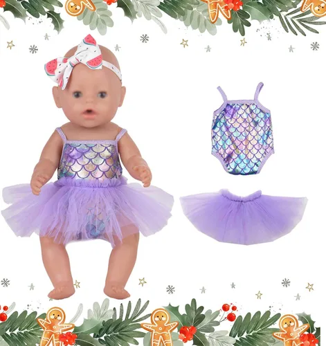 Miniatura 5 de Ropa de muñeca de bebé recién nacido, a cuadros, mono, falda tutú, accesorios de muñeca para muñecas de 15 a 18 pulgadas Morado