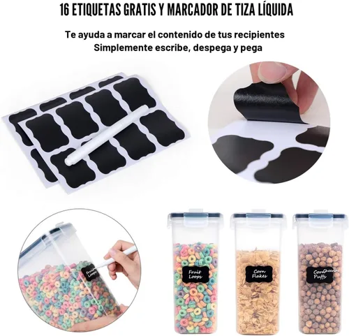 Miniatura 3 de FOOYOO Juego de recipientes para cereales – 3 piezas herméticas grandes para cereales secos (135.2 onzas), dispensador sin BPA, recipientes