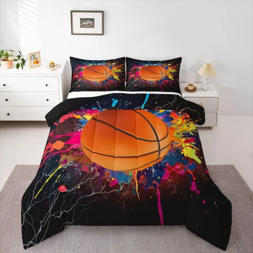 Juego de ropa de cama de baloncesto para niños y adolescentes, juego de edredón deportivo para niños, tamaño matrimonial, suave, ligero, decoración