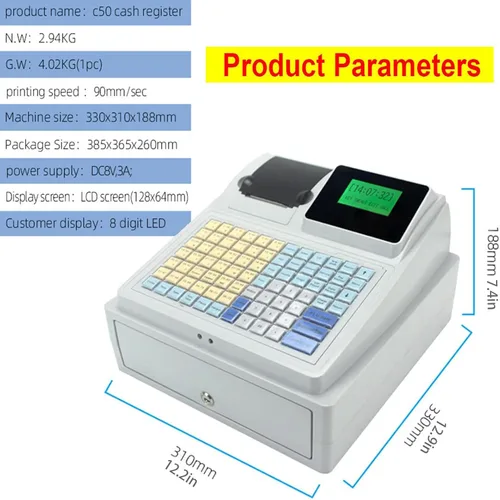 Miniatura 2 de Caja registradora Sistema electrónico Pos Caja registradora Teclado plano e impresora térmica Digital LED Caja registradora para supermercado