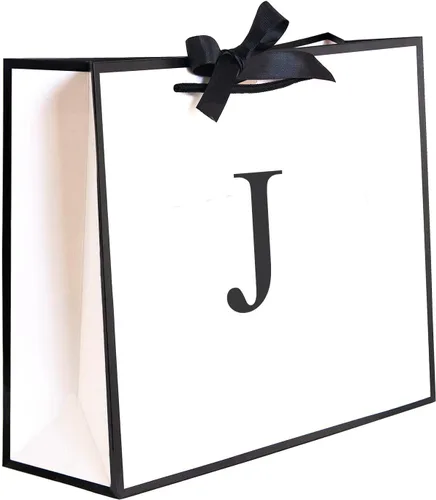 Miniatura 40 de QLSKO - Bolsa de regalo inicial con lazo de cinta, bolsa de papel horizontal personalizada, bolsa de regalo con monograma para cumpleaños