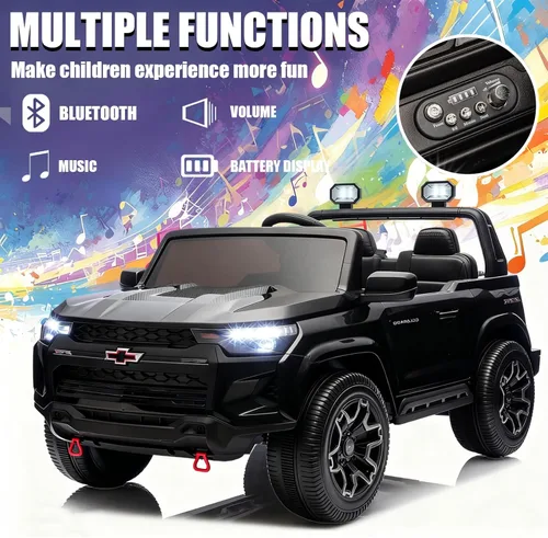 Miniatura 5 de POSTACK Chevrolet 24V 7Ah - Vehículo de juguete con batería grande para niños, camión de 2 plazas con control remoto, luces LED brillantes y juego