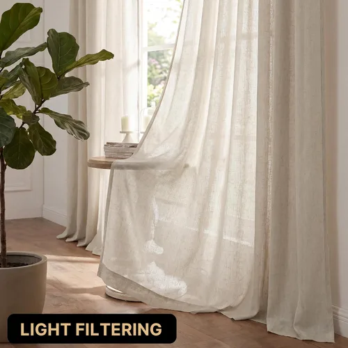 Miniatura 2 de PrinceDeco Cortinas de Lino de 63 Pulgadas de Largo con Trabillas Superiores Paneles de Tratamientos para Ventanas Semi Transparentes de Filtrado