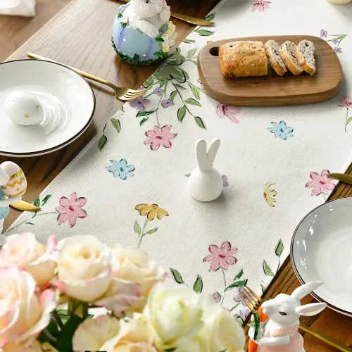 Miniatura 4 de Artoid Mode Camino de mesa de Pascua con huevos cruzados de oveja, flores silvestres de primavera de temporada, decoración de mesa de comedor