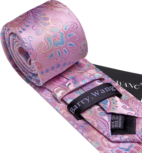 Miniatura 139 de Barry.Wang - Juego de corbata de seda para hombre, diseño de cachemira, pañuelo y gemelos de bolsillo