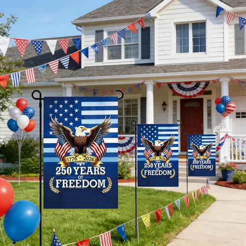 Miniatura 2 de Bandera de jardín con el 250 aniversario de Estados Unidos, diseño de águila patriótica de doble cara con banderas estadounidenses, pancarta