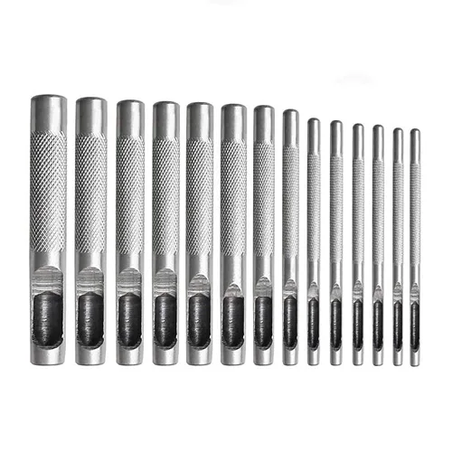 Leathe Punch - Juego de perforadoras redondas de alta resistencia, herramienta de agujero de cuero, para cuero, lona (plata, 12 piezas)