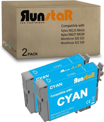 Run Star Paquete de 2 remanufacturados para cartuchos de tinta cian de repuesto para Epson 125 T125 uso para Epson Stylus NX125 NX127 NX130 NX230